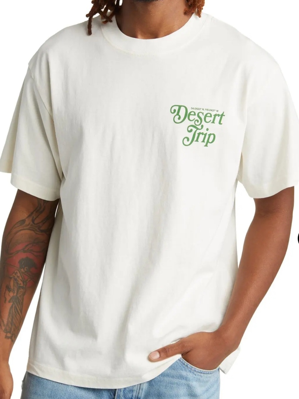 PacSun Desert Trip Short Sleeve Tee in Cream with Green Logo